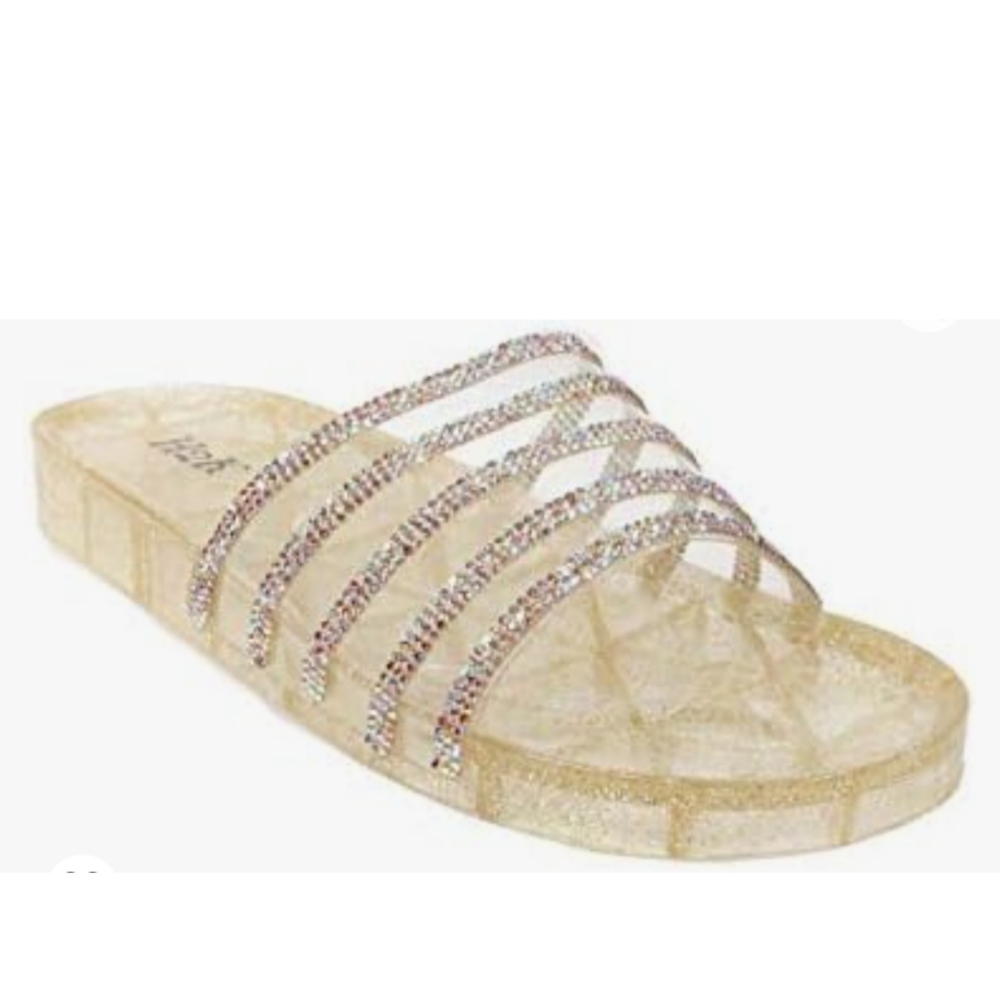 H2K Women's Jelly Glitter Summer Slide Open Toe Rhinestone Sandals Size 8 Gold - Picture 2 of 8